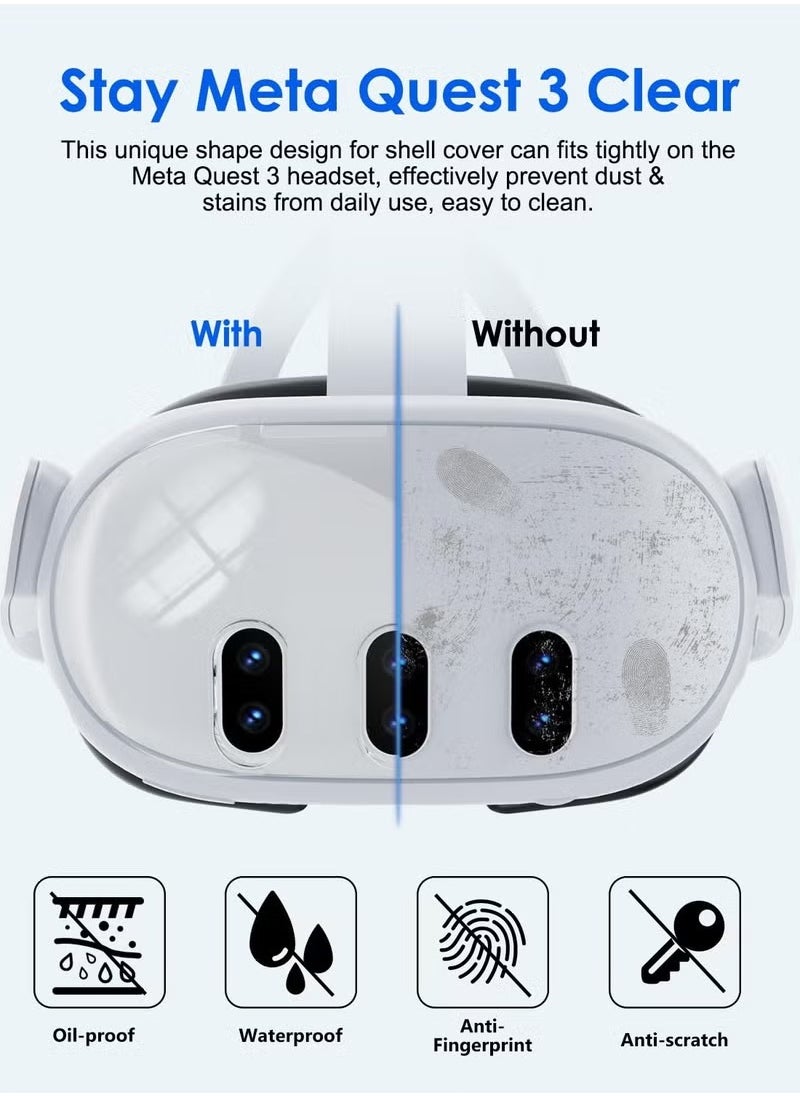 AOLION for Meta Quest 3 Accessories, Protective Shell Cover Compatible with Oculus Quest 3, VR Accessories Included Transparent Shell Cover, Lens Tempered Film, Lens Cover, Joystick Caps  - Image 2