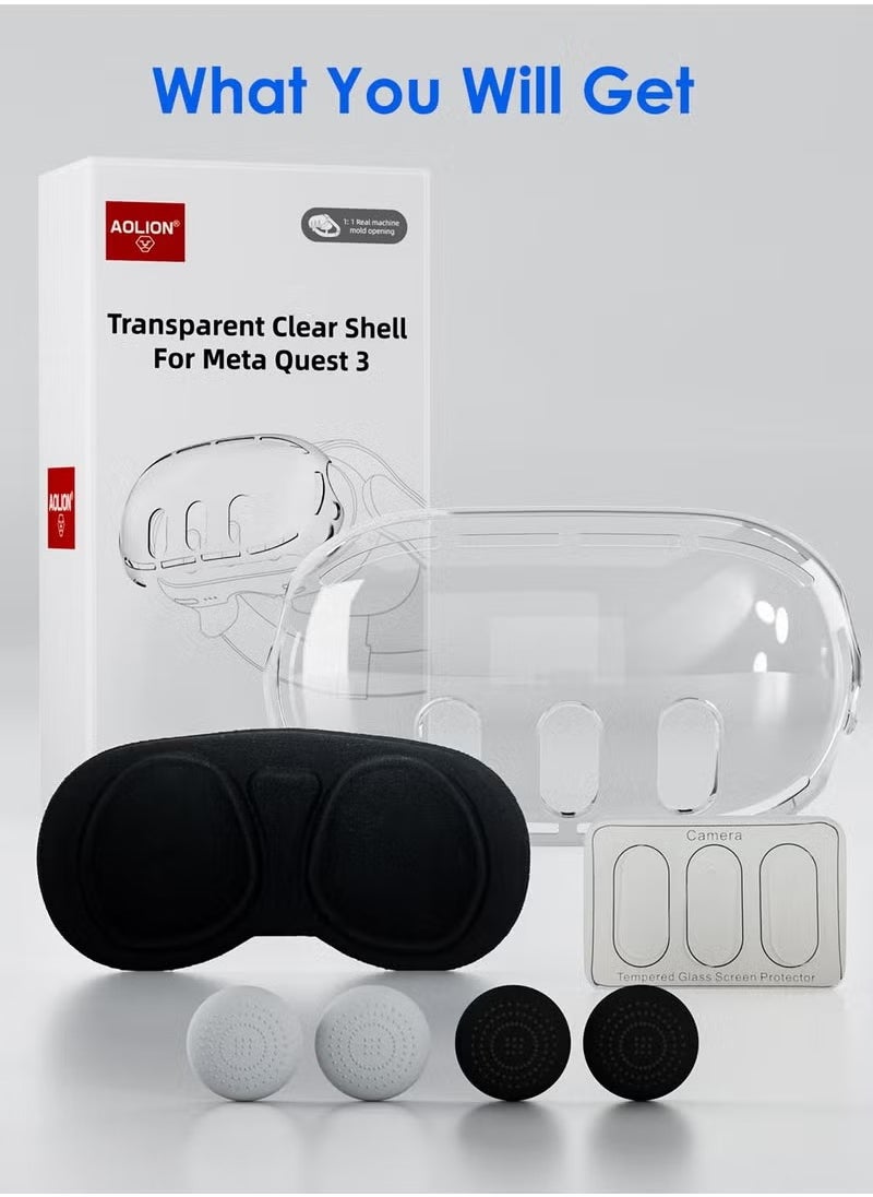 AOLION for Meta Quest 3 Accessories, Protective Shell Cover Compatible with Oculus Quest 3, VR Accessories Included Transparent Shell Cover, Lens Tempered Film, Lens Cover, Joystick Caps  - Image 5