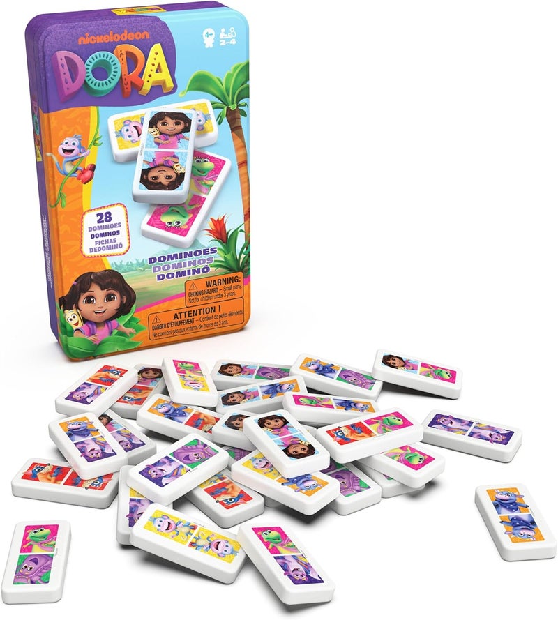 Spin Master Games Dora – Metal Box with 28 Dominoes – Explorers Characters – Board Game – Balance Game – Patience Reasoning – Storage and Transport Box – Cartoon Toy – Children's Toy 4 Years and Above - Image 2