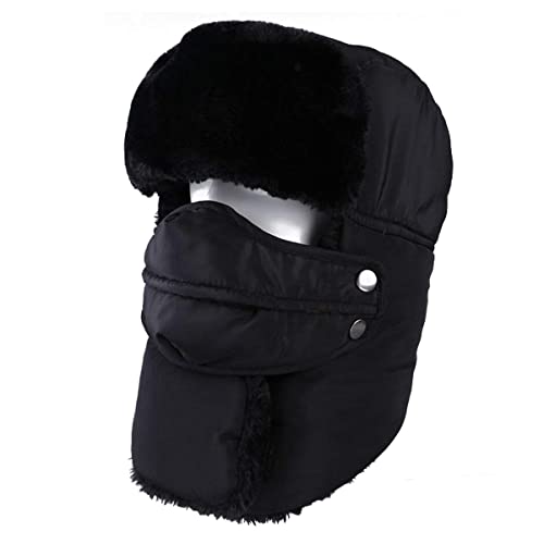 HIVER Tropper Hat Balaclavas Fleece with Thick Full Cover for Winter Dust Wind, Winter Special Multi Purpose Cap Trekking Ski Hat with Ear Flap and Ski Windproof Mask Black - Image 1