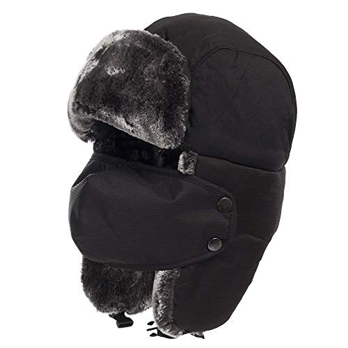 HIVER Tropper Hat Balaclavas Fleece with Thick Full Cover for Winter Dust Wind, Winter Special Multi Purpose Cap Trekking Ski Hat with Ear Flap and Ski Windproof Mask Black - Image 3