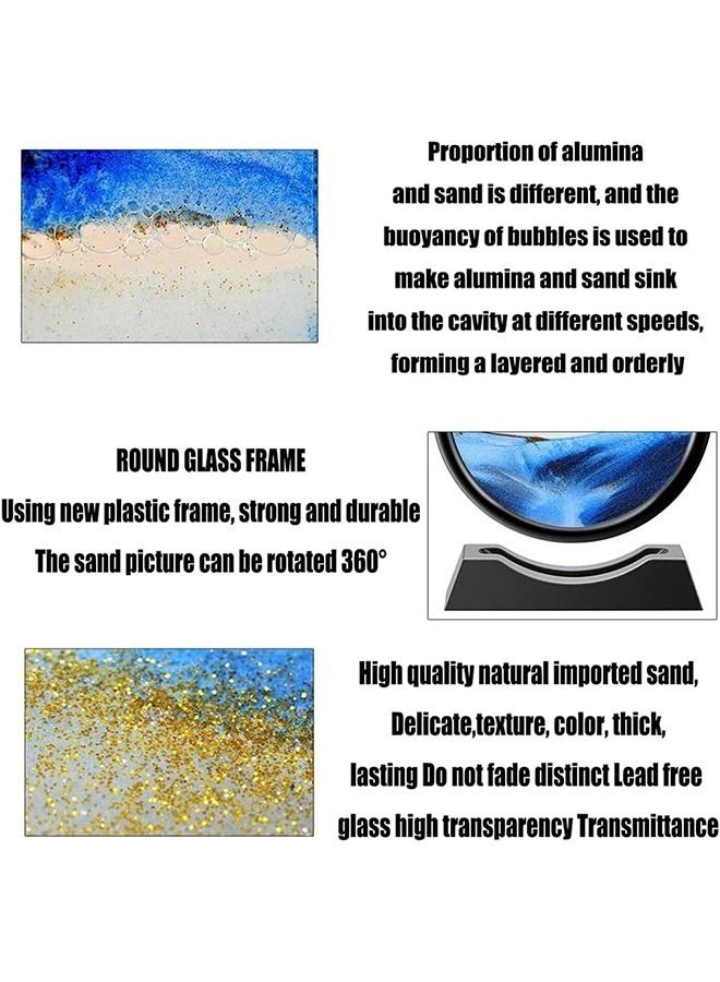 7inch Moving Sand,3D Hourglass Art Picture,Round Frame Deep Sea Sandscapes Motion Display Landscape,Flowing Sand Painting for Relaxing Desktop Home Office Decor - Image 3