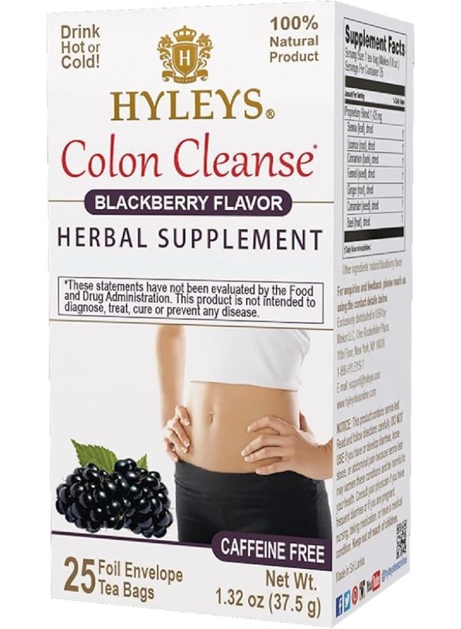 HYLEYS TEA Wellness Tea, Colon Cleanse and Blackberry, 25 Count, 1.32 Ounce