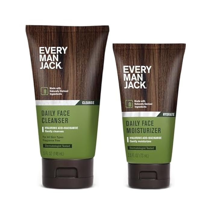 Every Man Jack Daily Face Wash & Moisturizer Bundle for Men – Hydrating Skincare Routine with Hyaluronic Acid, Niacinamide & Aloe - Image 1