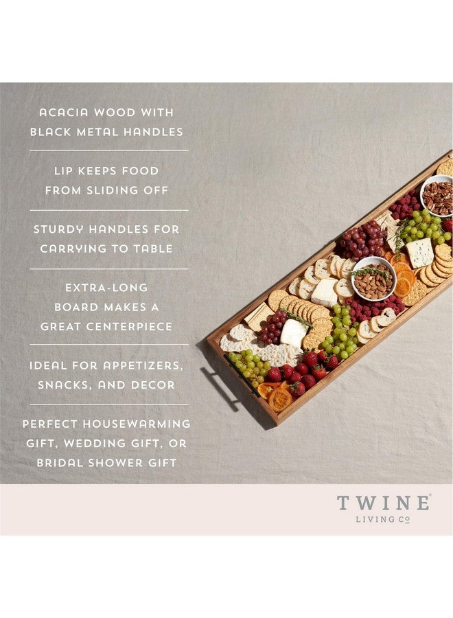 Twine Twine Modern Manor Longboard Platter with Handles, Rectangular Cheese Board and Home Decor Tray, Dining Table Accessories Acacia Wood Set of 1  - Image 2