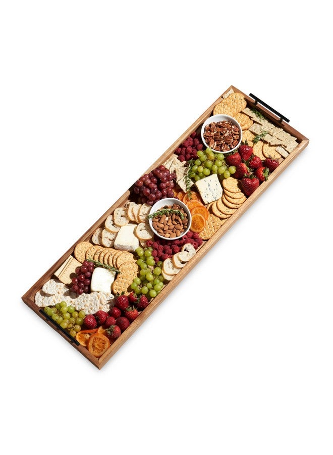 Twine Twine Modern Manor Longboard Platter with Handles, Rectangular Cheese Board and Home Decor Tray, Dining Table Accessories Acacia Wood Set of 1  - Image 1