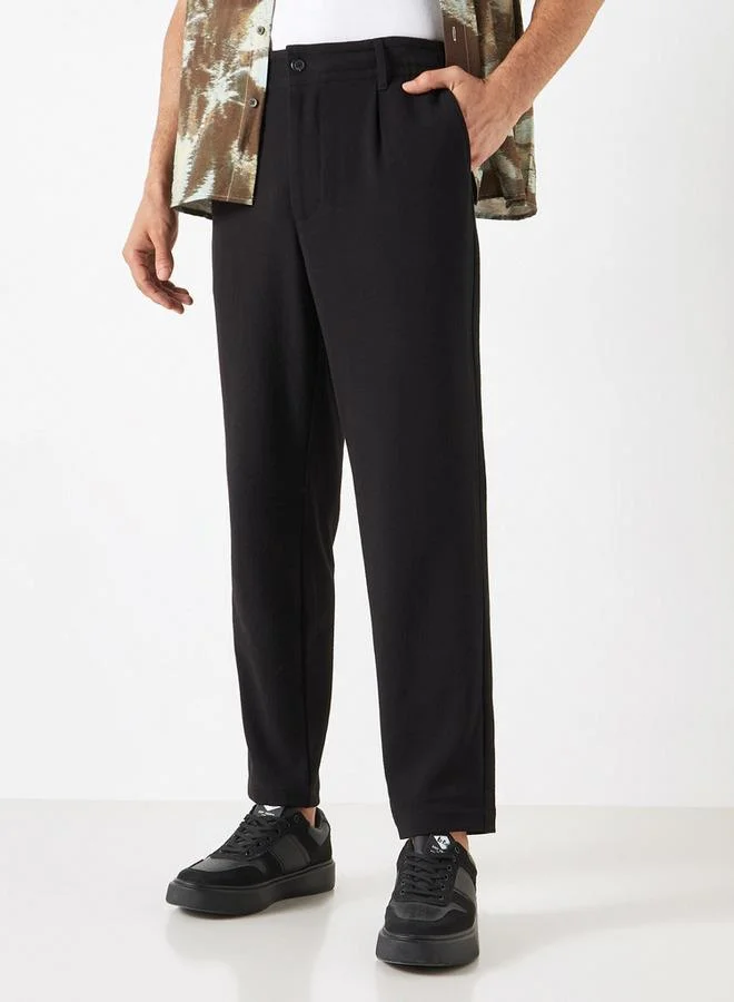 Iconic Solid Regular Fit Flexi Waist Trousers