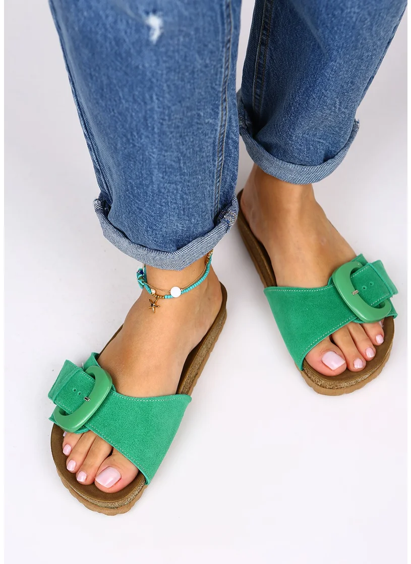 Manijero Alandra Women's Leather Green Slippers