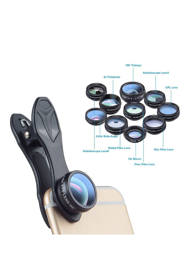 Generic 10 in 1 Phone camera Lens Kit Fisheye Wide Angle macro CPL Filter Kaleidoscope and 2X telescope for smartphone  - Image 3
