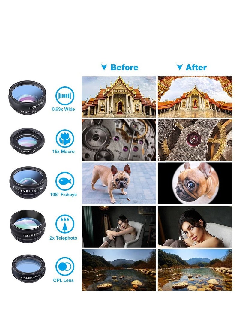Generic 10 in 1 Phone camera Lens Kit Fisheye Wide Angle macro CPL Filter Kaleidoscope and 2X telescope for smartphone  - Image 2