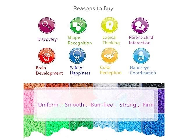 Jos Fuse beads /Ironing Beads 5mm (5000 Midi Beads +1 Pegboard * Patterns Shipped Random* 50 Colors/Bags - 100 Beads per Bag Packed Individually for Kids/Adults Creative Intelligence Montessori Educational Toys. - Image 5