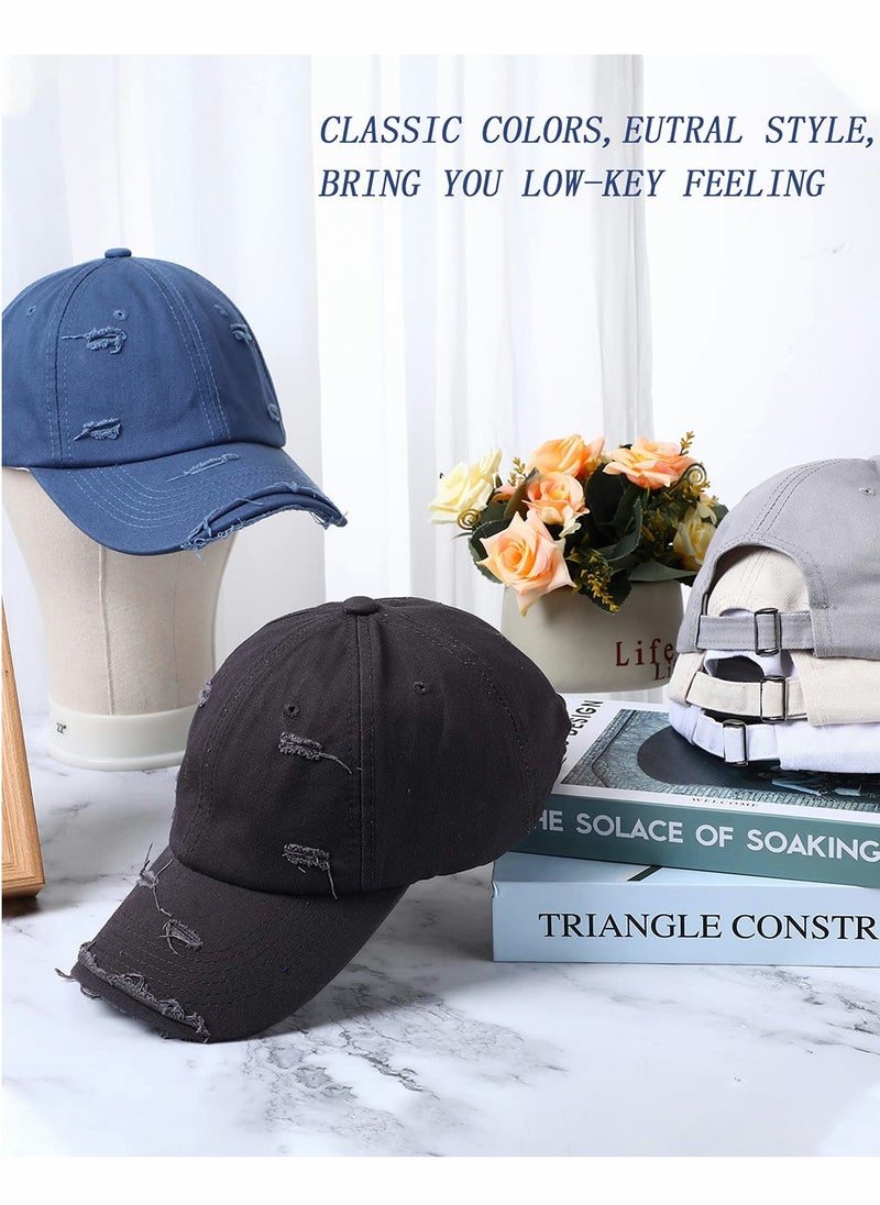 KASTWAVE Blue Vintage Distressed Hat Washed Baseball Cap Adjustable Cotton Dad Hat for Men Women  - Image 5