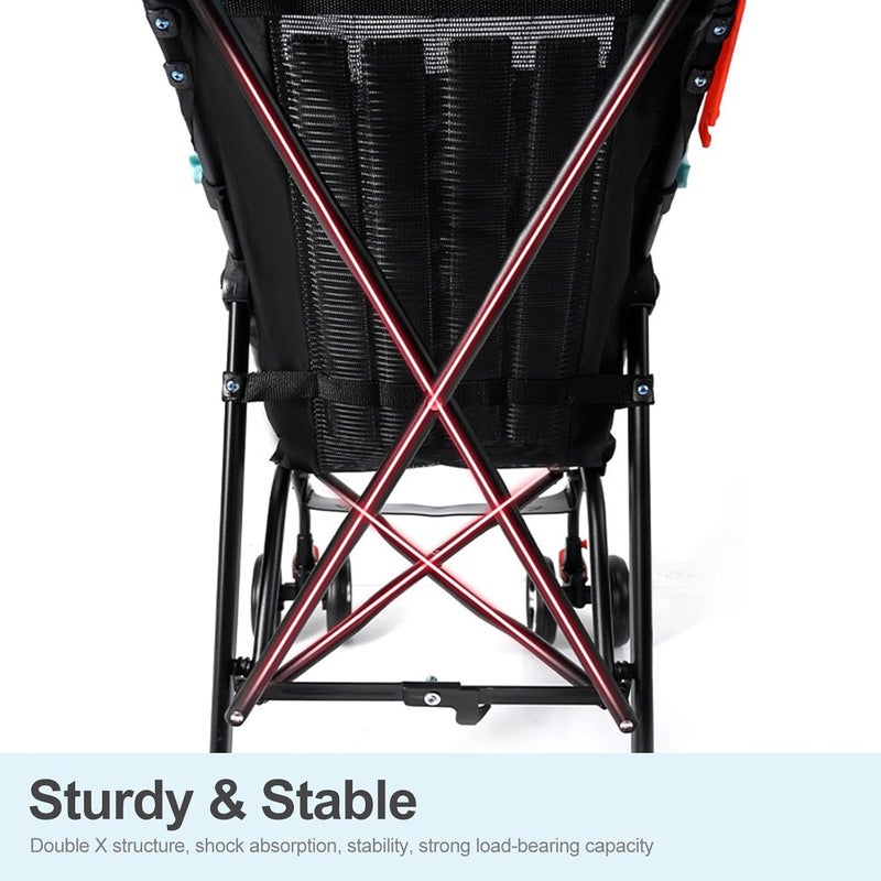 HI-FINE Lightweight Foldable Stroller, Large Storage Basket, Anti-Shock & Lockable Wheels (Black-T1) (Black-R1) - Image 3