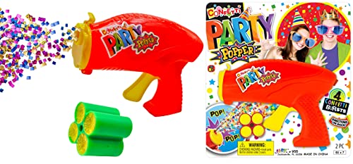 Ja-Ru Confetti Party Poppers Gun Party Supplies 1 Gun 4 Shots Plus Sticker Reusable Multicolor Metallic Confetti Poppers Gun Confetti Gun Party Favors Kids Adults Birthday Parties Crazy Hour Fun 9551s - Image 1