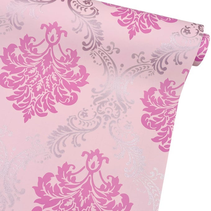 DAMASK WALLPAPER 197 FT ROLL REVAMP DINING TABLE STORAGE BINS WALL FURNITURE DECOR PAPER PINK SHELF DRESSER LINER M236X177 INCH