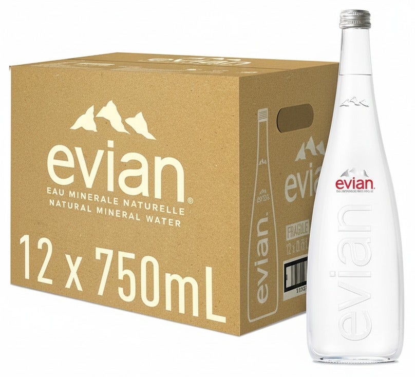 Evian Natural Mineral Water Glass 750ML Pack of 12
