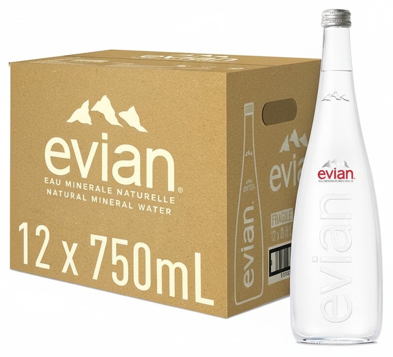 Evian Natural Mineral Water Glass 750ML Pack of 12 - Image 1