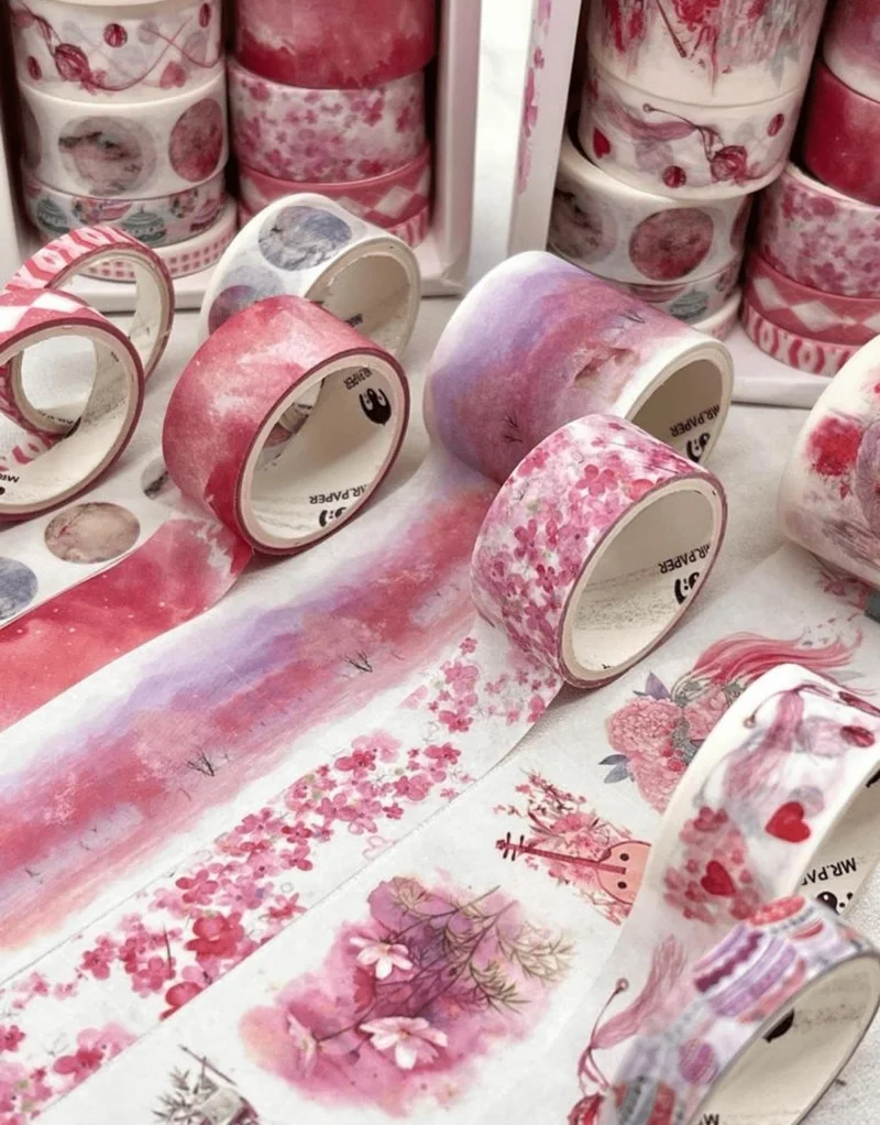 Kağıt Gemi Dükkan Paper Ship Shop Masking Tape Cherry Blossom Themed 10-Piece Pink Box Washi Tape Set Washi Tape Bullet Journal