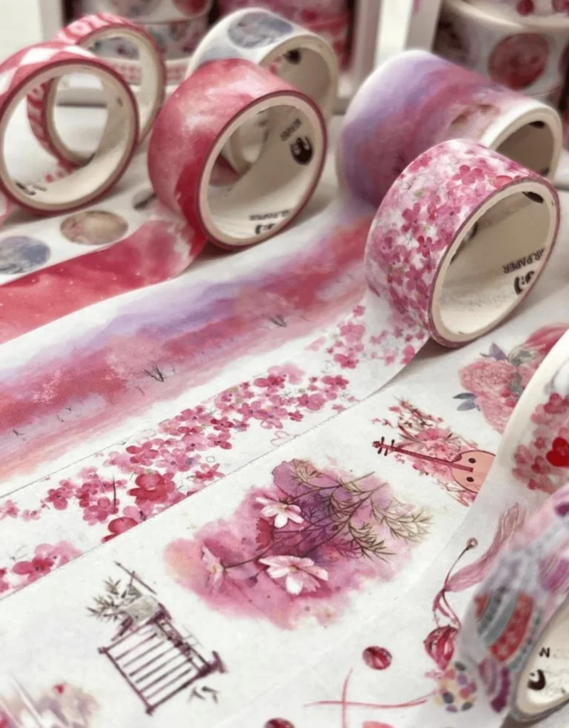 Kağıt Gemi Dükkan Paper Ship Shop Masking Tape Cherry Blossom Themed 10-Piece Pink Box Washi Tape Set Washi Tape Bullet Journal