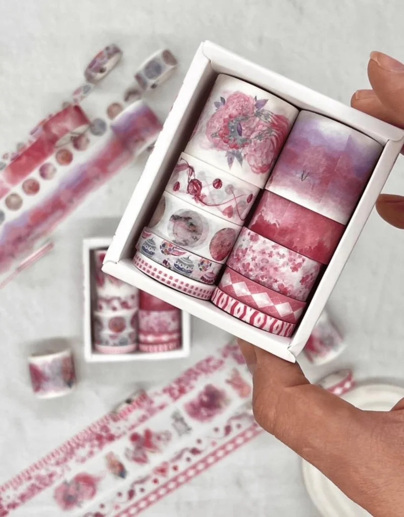 Kağıt Gemi Dükkan Paper Ship Shop Masking Tape Cherry Blossom Themed 10-Piece Pink Box Washi Tape Set Washi Tape Bullet Journal