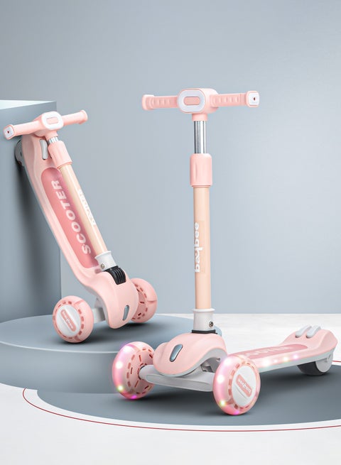 Baybee Cruze Skate Scooter for Kids 3 Wheel Kids Scooter with 3 Height Adjustable Baby Scooter with LED PU Wheels, Light & Music Kick Scooter for Baby Scooter for Kids 3 to 8 Years Boy Girl Pink