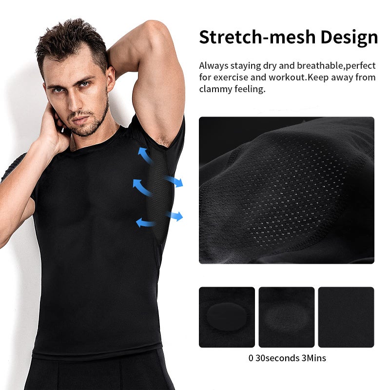 Niksa Men's Compression Shirts 3/5 Pack, Short Sleeve Athletic Compression Tops Cool Dry Workout T Shirt Dark Black - Image 3