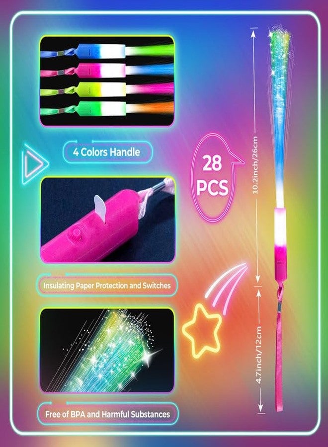 SHQDD 28 PCS Glow Fiber Wands Sticks, LED Light Wands, Glow in The Dark Party Supplies, Fiber Optic Wands, LED Flashing Sticks, Fiber Optic Light Wand Stick for Party, Wedding, Halloween & New Year - Image 3