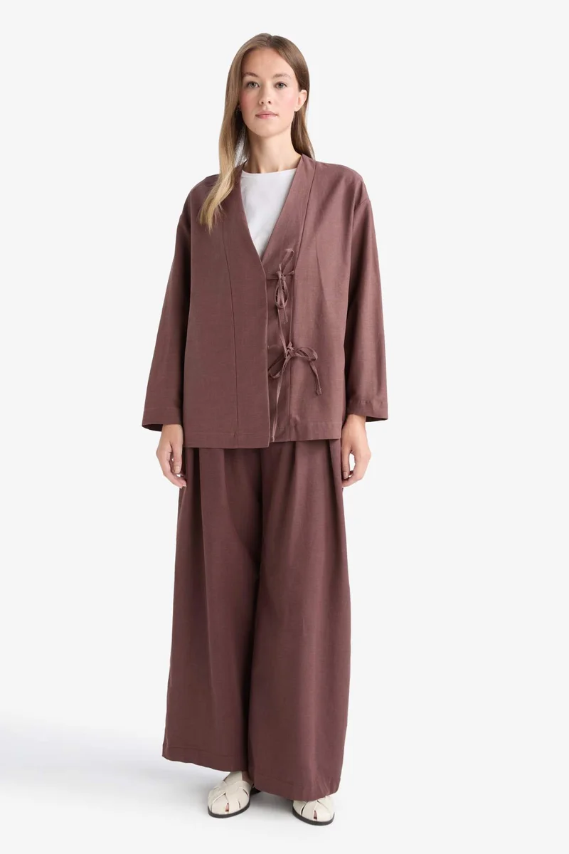 DeFacto Wide Leg Linen Blended Trousers