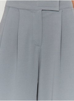 trendyol Yunus Gray Hook and Loop Closure High Waist Pleated Wide Leg/Wide Cut Knitted Trousers TWOAW24PL00177  - Image 5