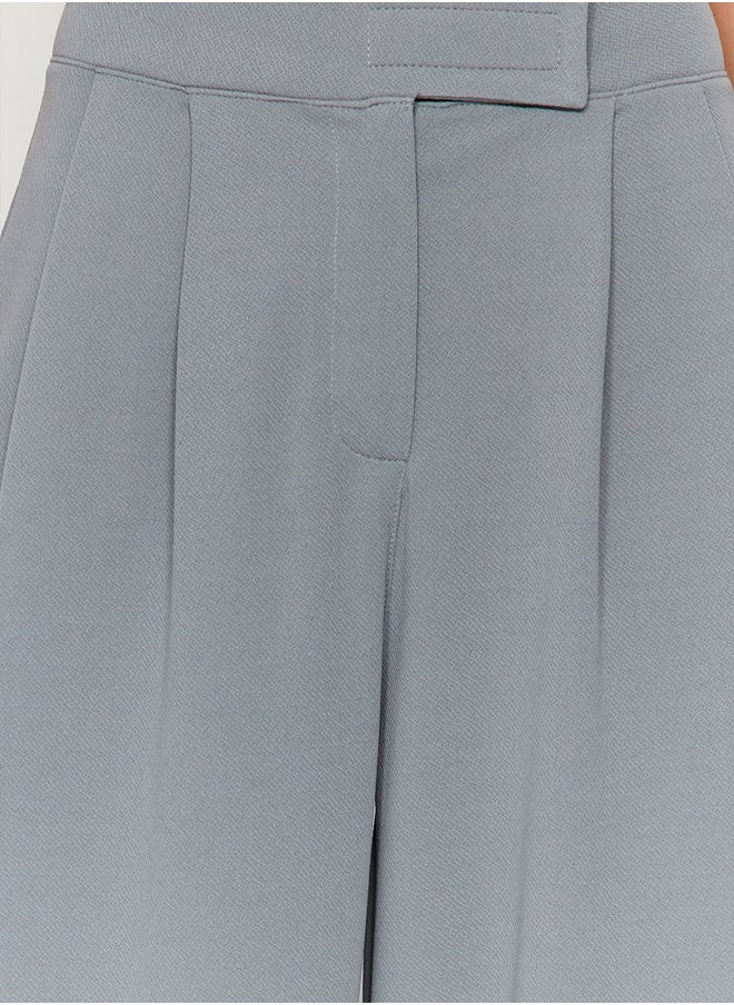 trendyol Yunus Gray Hook and Loop Closure High Waist Pleated Wide Leg/Wide Cut Knitted Trousers TWOAW24PL00177  - Image 5