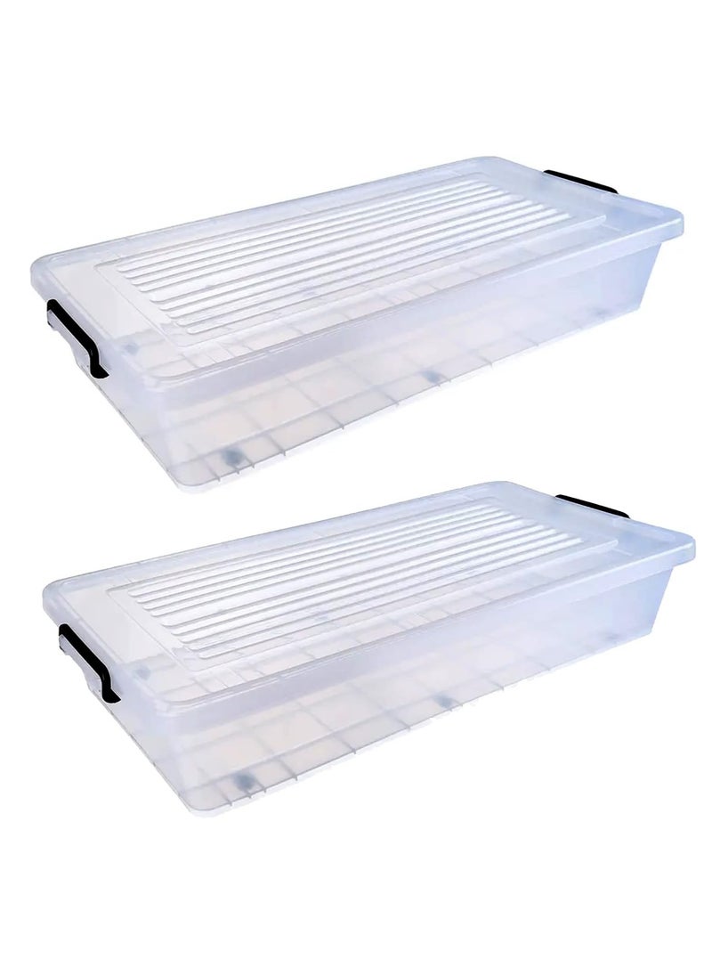 Premify Premify 2 Pack 34L Plastic Storage Boxes With Lid & Wheels | Slim Under Bed Plastic Organizer – Stackable Transparent Box Storing Clothes, Toys, Shoes, Tools, Medicine, Office Supplies, Kitchen  - Image 1