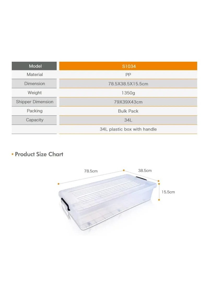 Premify Premify 2 Pack 34L Plastic Storage Boxes With Lid & Wheels | Slim Under Bed Plastic Organizer – Stackable Transparent Box Storing Clothes, Toys, Shoes, Tools, Medicine, Office Supplies, Kitchen  - Image 2