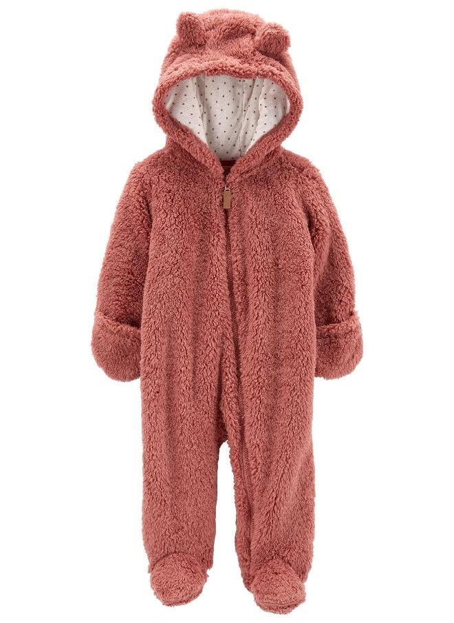 carter's Carter's 0-9 Months Hooded Sherpa Bunting Pram (Dark Pink, 9 Months)  - Image 1