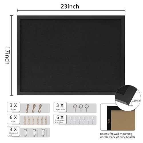 DAHAPYBOO Cork Board with Linen Black,Bulletin Board 23"x17", Corkboards for Office Home School Message Board or Vision Board Decoration. - Image 3