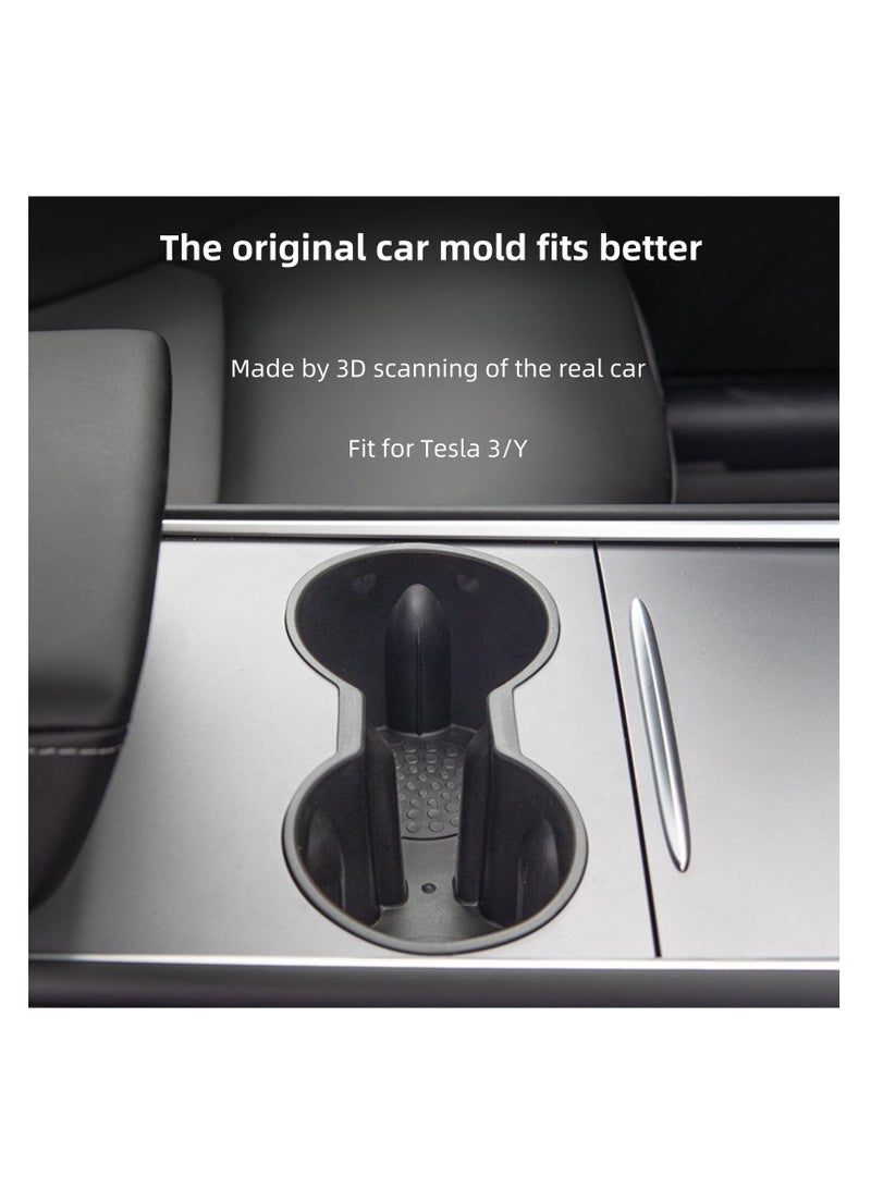 حامل أكواب مركزي للسيارة متوافق مع طراز Tesla 3/Y، حامل أكواب مضاد للانزلاق، مادة TPE، مقاوم للماء وسهل التنظيف، مستقر وآمن، تصميم مصبوب ثلاثي الأبعاد أصلي (رمادي) - Image 4