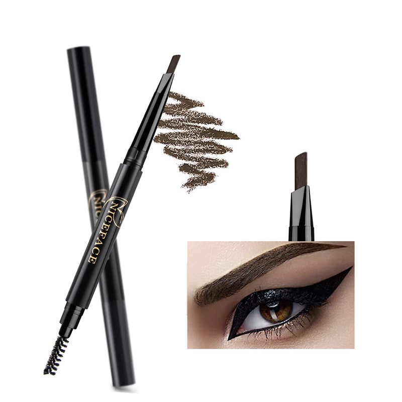 NICEFACE Eyebrow Pencil Dark Brown Double Ended Precision Waterproof Brow Cruelty Free(Dark Brown #2) - Image 1