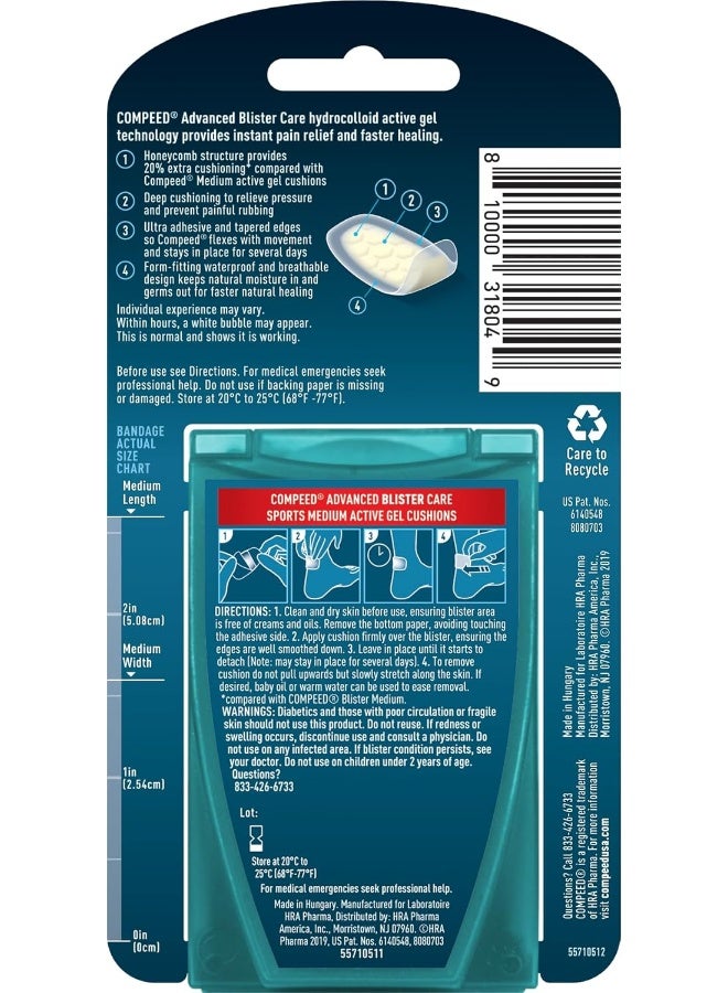 Compeed Advanced Blister Care 8 Count Sports Medium (2 Packs), Hydrocolloid Bandages, Heel Blister Patches, Blister on Foot, Blister Prevention & Treatment Help, Waterproof Cushions - Image 4