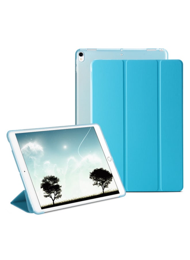 Suitable For Ipad9.7 Protective Case Tri-fold Silicone Case 10.2 Anti-fall Bracket Sleep Protection Leather Case Soft Case Style-Color:Blue-Applicable Model:ipad Pro10.5/air3