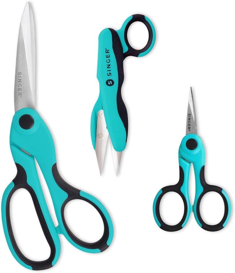 SINGER ProSeries Sewing Scissors Bundle: 8.5" Heavy Duty Fabric, 4.5" Detail Embroidery, 5" Thread Snips With Comfort Grip (Teal) - Image 1