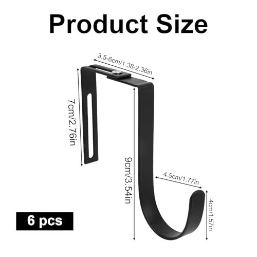 Fukaisu 6pcs Adjustable Cubicle Hooks Heavy Duty Over Door Hanger Hooks for Clothes Organizer Towel Rack Coat Hat for Home Bedroom Office Cloakroom No Drilling RequiredBlack - Image 3