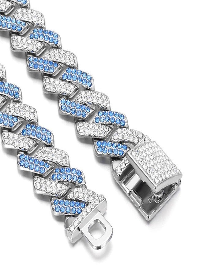 Weimostar Sliver Blue Chain for Dogs, Rhinestone Girl Puppy Necklace Glitter Sparkly Jewelry Diamond Metal Bling Cuban Link Dog Collars for Small Medium Large Female Dogs Boy Pet 18 inch - Image 2