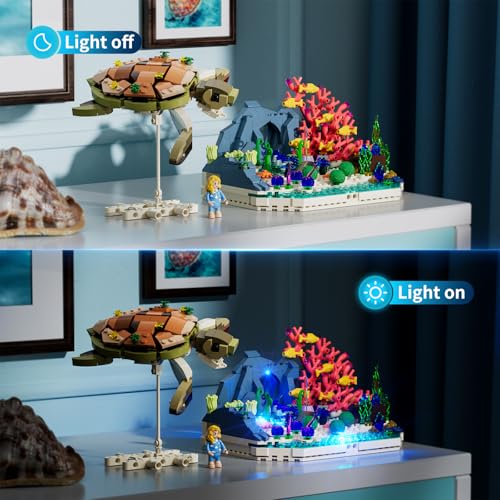 FUNWHOLE Turtle Reef Dream Lighting BuildingBricks Set 835 Pcs Ocean Plants Collection Ideas Set for Adult and Teens - Image 5