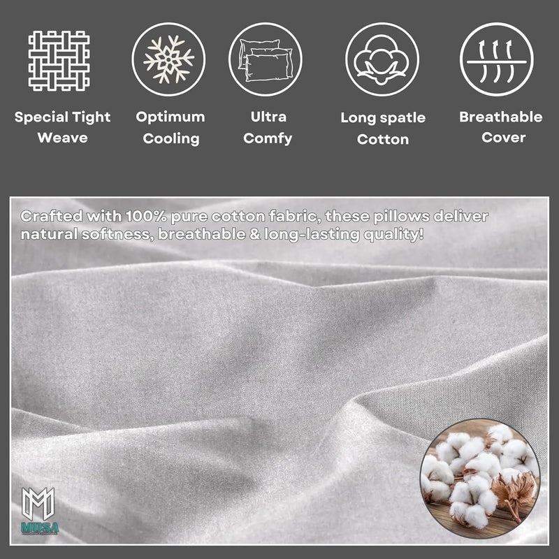 MUSA MUSA® Cotton Pillow Cover Shams - Washable Pillowcases for Sofa Cushions, Bedrooms & Dorm Decor | Hotel Quality Pillow Covers with Envelope Closure & 5cm Side Frame (2, Light Grey, 50 x 65cm) - Image 5