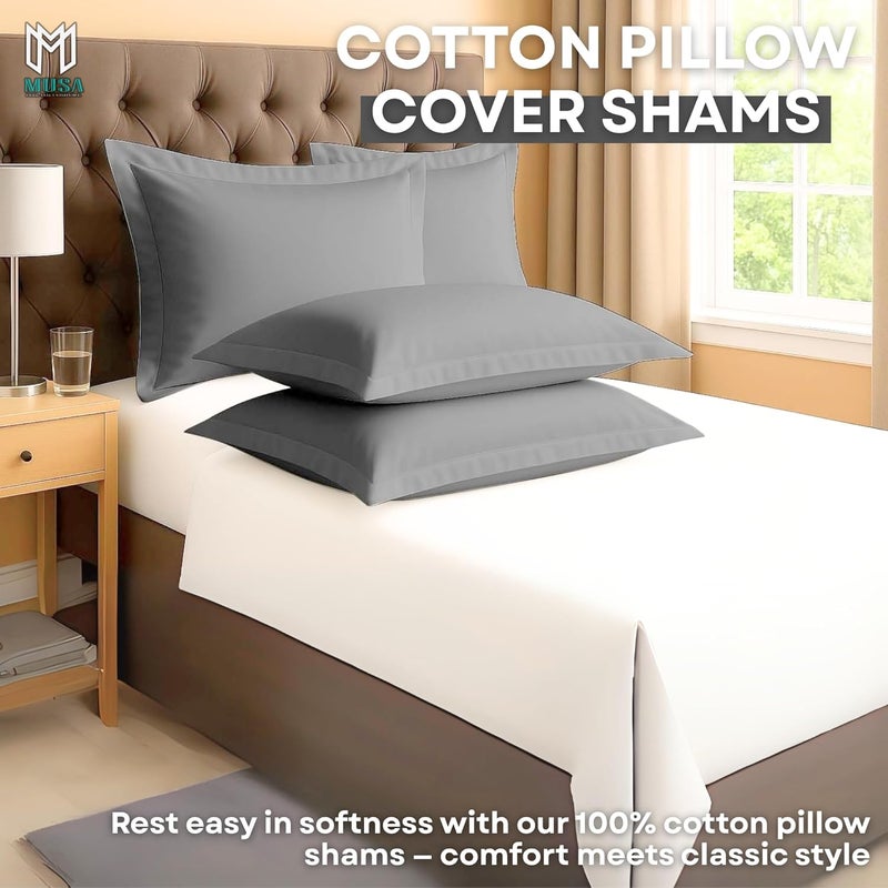 MUSA MUSA® Cotton Pillow Cover Shams - Washable Pillowcases for Sofa Cushions, Bedrooms & Dorm Decor | Hotel Quality Pillow Covers with Envelope Closure & 5cm Side Frame (2, Light Grey, 50 x 65cm) - Image 3