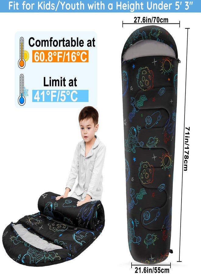 FIOBEE Kids Sleeping Bag for Girls Boys 3 Season Warm & Cool Weather 41-60.8℉ Camping Sleeping Bags with Backpacking Bag for Traveling Hiking Indoor Outdoor Camping Essentials Gear, Black Space - Image 2