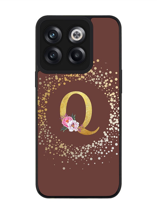 Stylizedd Rugged Black edge case for OnePlus Ace Pro Slim fit Soft Case Flexible Rubber Edges TPU Gel Thin Cover - Custom Monogram Initial Letter Floral Pattern Alphabet - Q (Brown) - Image 1