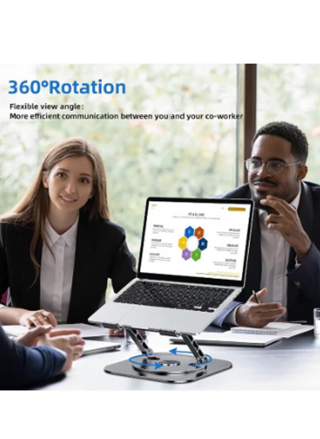 Adjustable Laptop Stand for Desk with 360 Rotating Base, Ergonomic Foldable Notebook Computer Holder for Collaborative Work, Fits MacBook All Laptops up to 17 inches