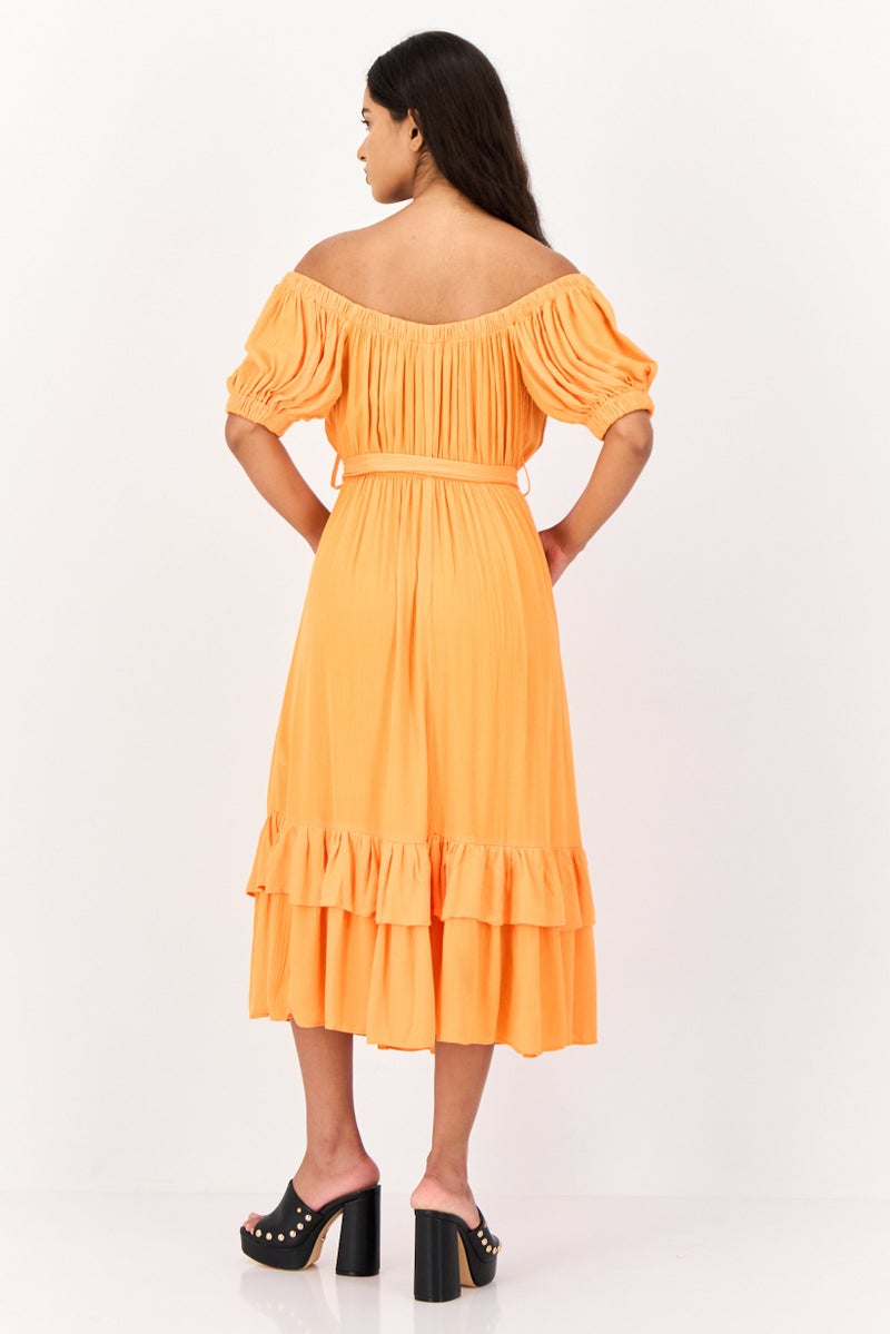 KOTON فستان ميدي كاجوال بسيط للنساء، برتقالي - Image 3