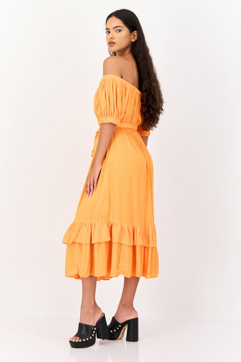 KOTON فستان ميدي كاجوال بسيط للنساء، برتقالي - Image 4