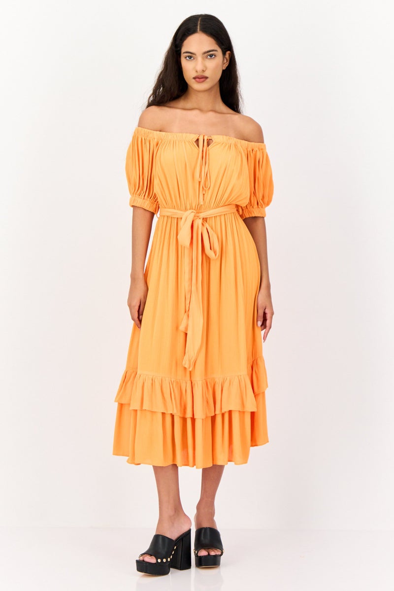 KOTON فستان ميدي كاجوال بسيط للنساء، برتقالي - Image 1